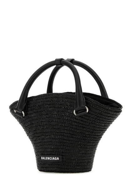 BALENCIAGA | Black straw mini Beach handbag