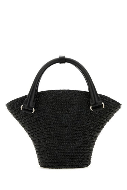 BALENCIAGA | Black straw mini Beach handbag