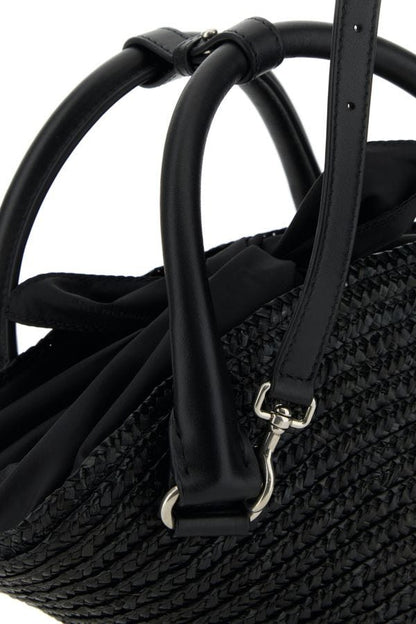 BALENCIAGA | Black straw mini Beach handbag