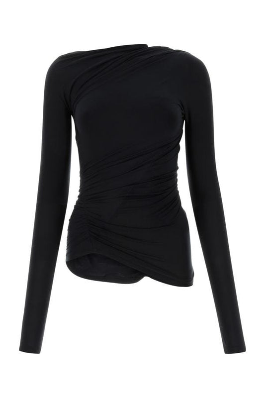 BALENCIAGA | Black stretch cupro blend top