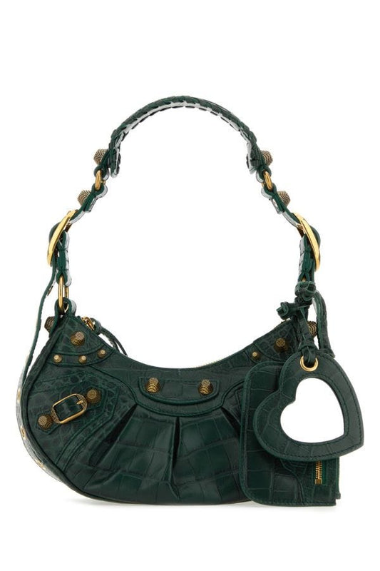 BALENCIAGA | Bottle green leather Le Cagole XS shoulder bag