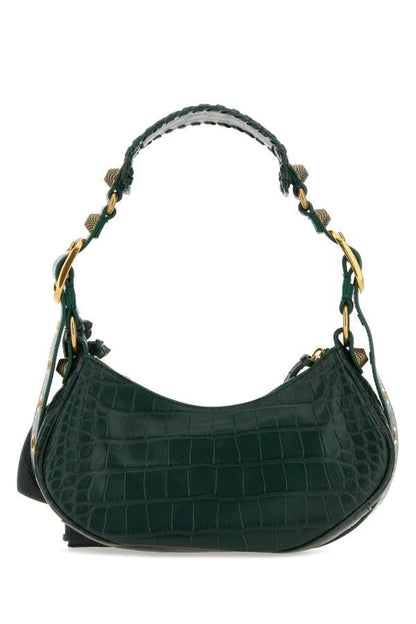 BALENCIAGA | Bottle green leather Le Cagole XS shoulder bag