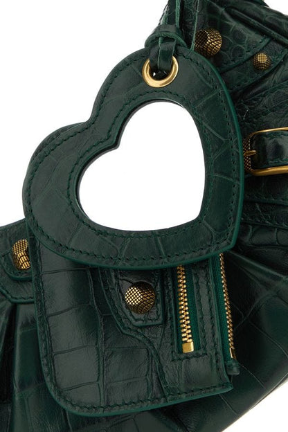 BALENCIAGA | Bottle green leather Le Cagole XS shoulder bag