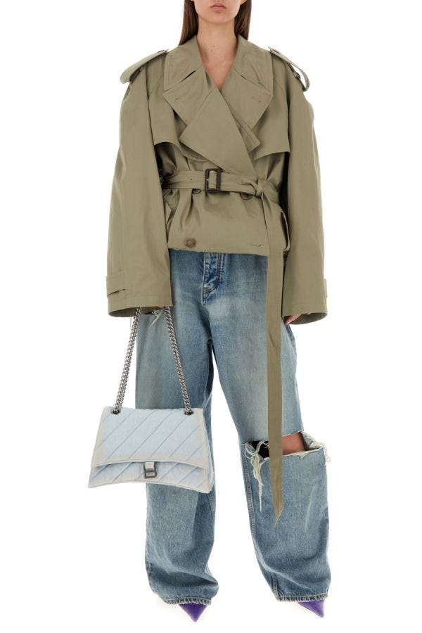 BALENCIAGA | Light-blue denim Crush M shoulder bag