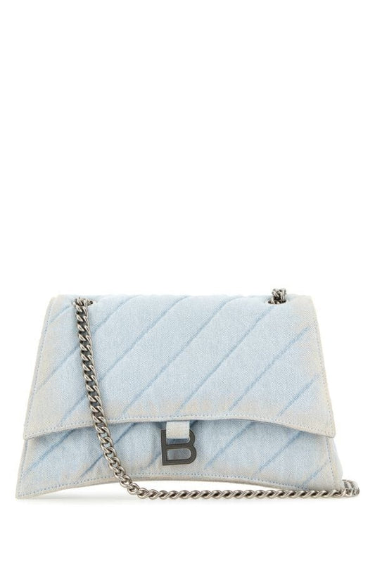 BALENCIAGA | Light-blue denim Crush M shoulder bag