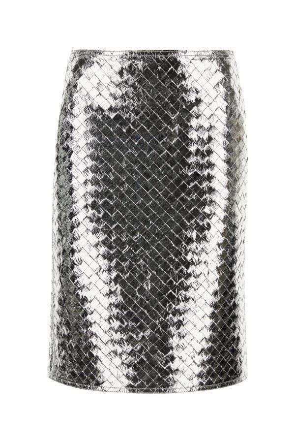 BOTTEGA VENETA | Silver nappa leather skirt