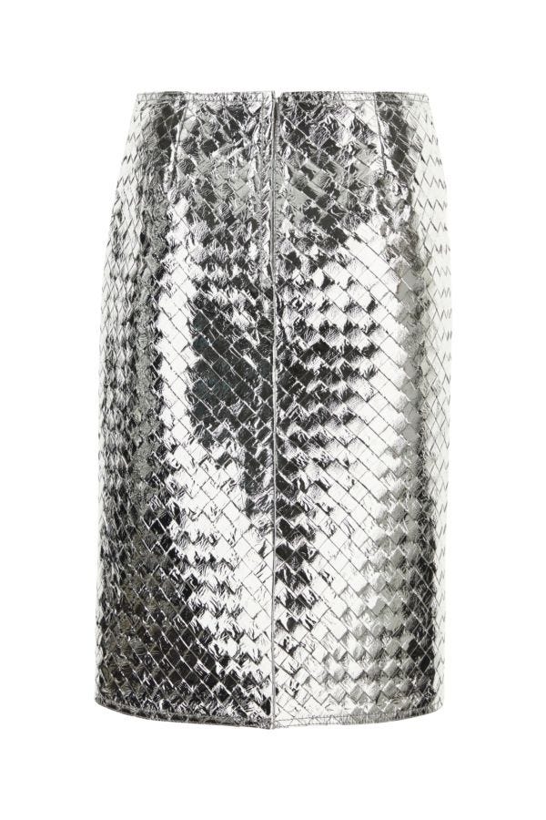 BOTTEGA VENETA | Silver nappa leather skirt