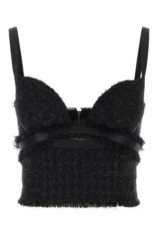VERSACE | Black tweed top