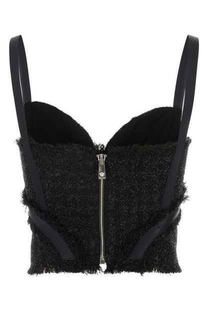 VERSACE | Black tweed top