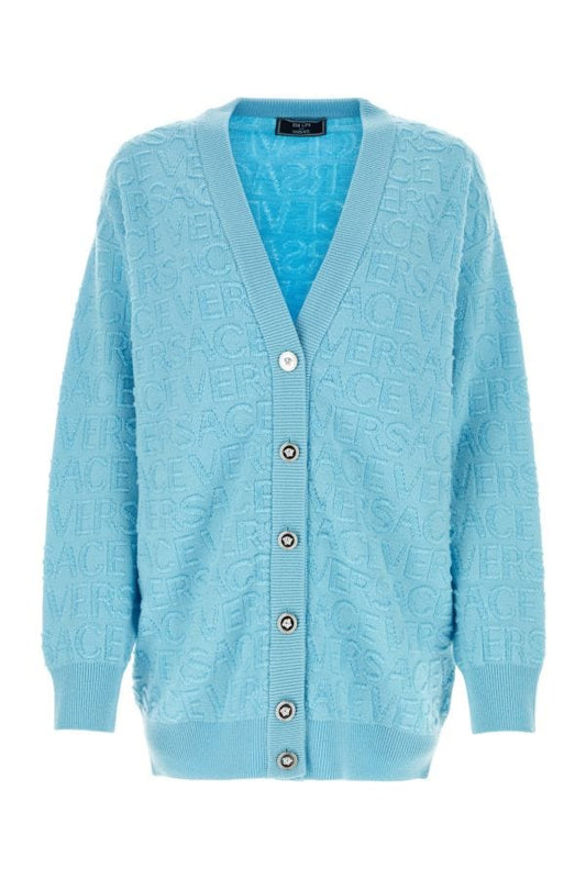 VERSACE | Light-blue wool oversize cardigan
