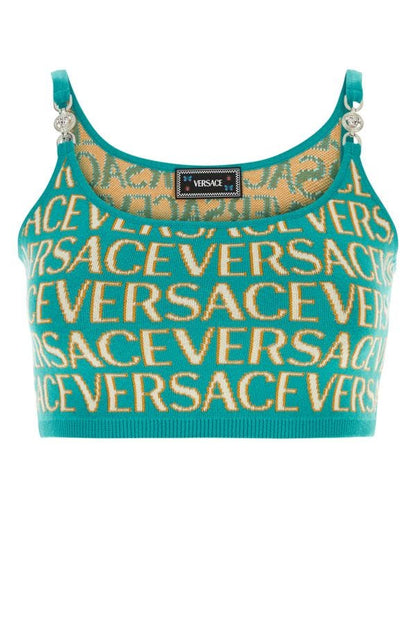 VERSACE | Embroidered cotton blend crop-top