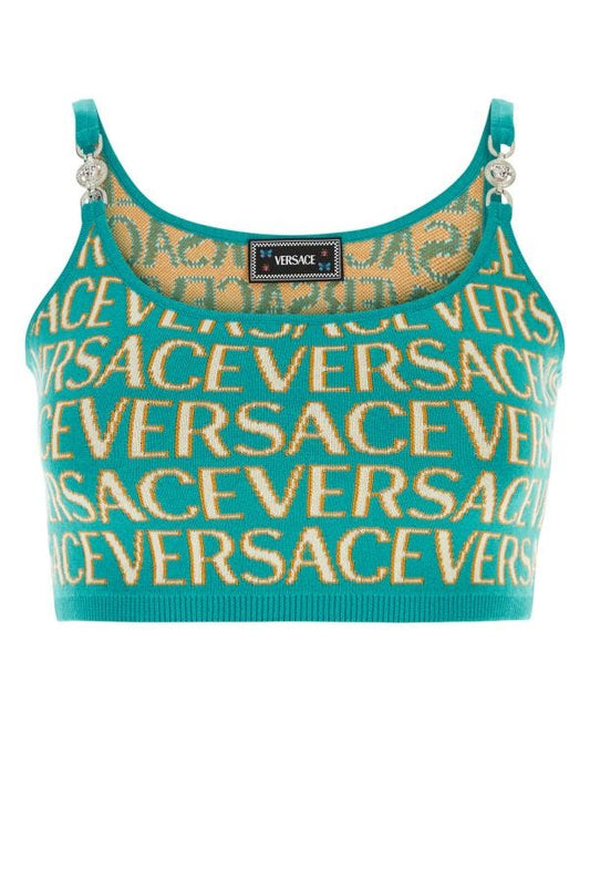 VERSACE | Embroidered cotton blend crop-top