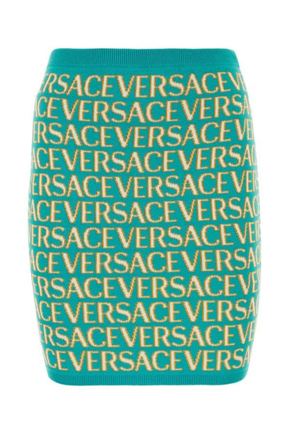 VERSACE | Embroidered stretch cotton blend Versace Allover mini skirt