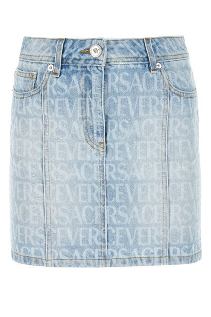 VERSACE | Printed denim mini skirt