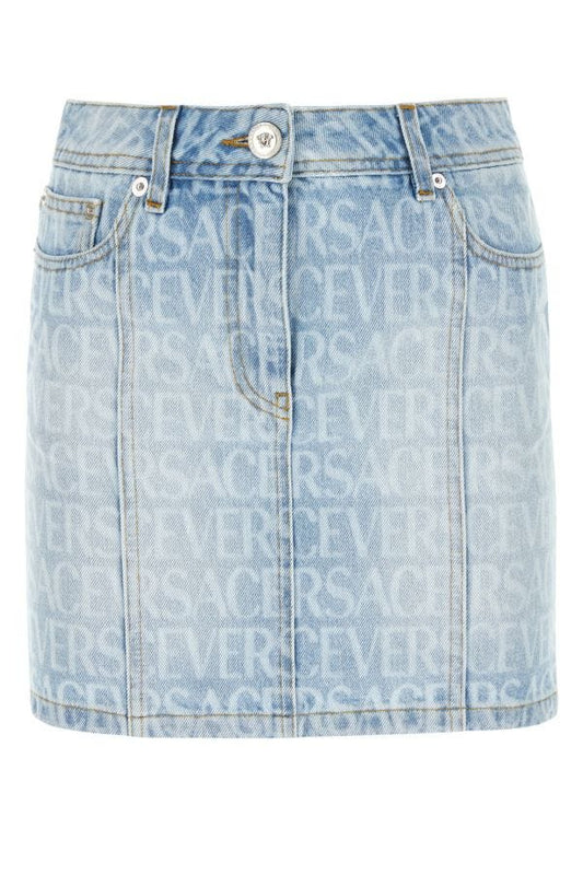 VERSACE | Printed denim mini skirt