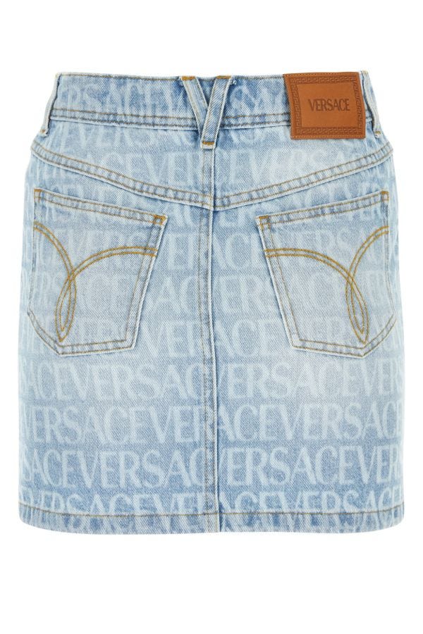 VERSACE | Printed denim mini skirt