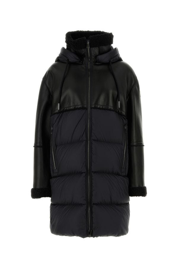 MONCLER | Black leather and nylon Tana down jacket