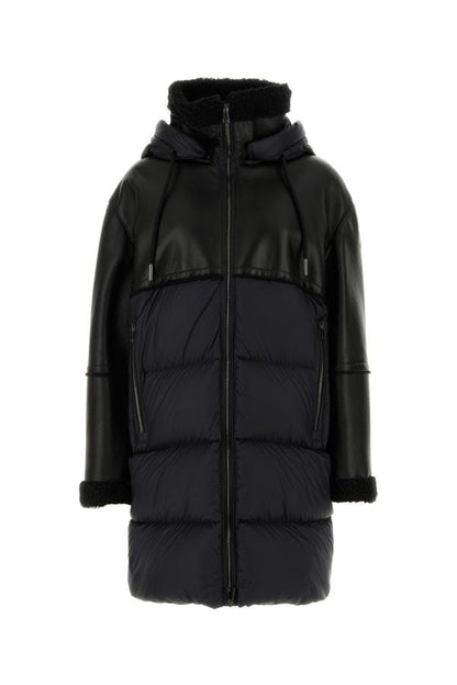 MONCLER | Black leather and nylon Tana down jacket
