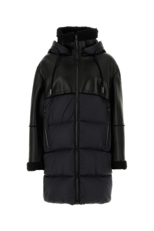 MONCLER | Black leather and nylon Tana down jacket