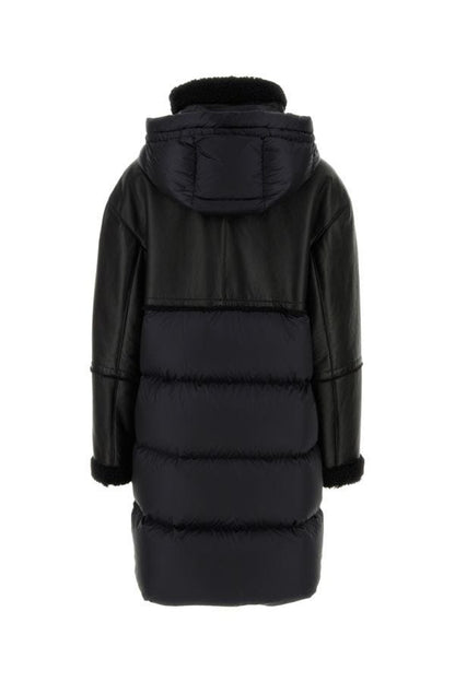 MONCLER | Black leather and nylon Tana down jacket