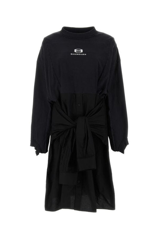 BALENCIAGA | Black cotton and poplin oversize dress