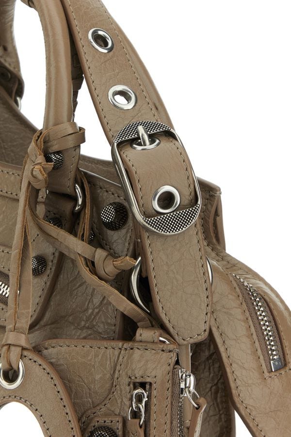 BALENCIAGA | Dove grey nappa leather Neo Cagole XS handbag