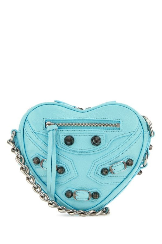 BALENCIAGA | Light blue leather mini Le Cagole Heart crossbody bag
