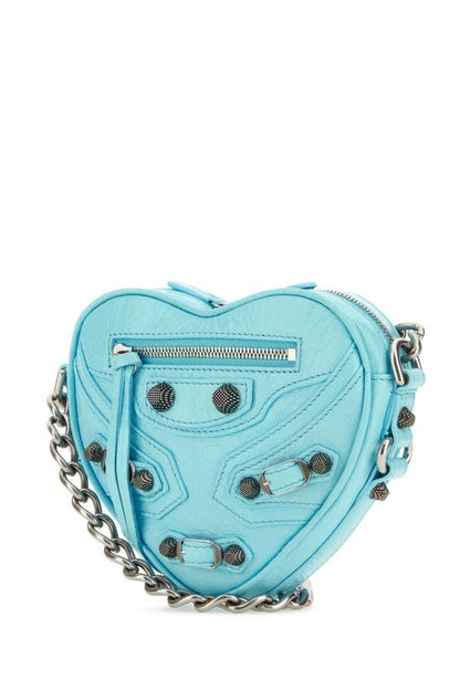 BALENCIAGA | Light blue leather mini Le Cagole Heart crossbody bag
