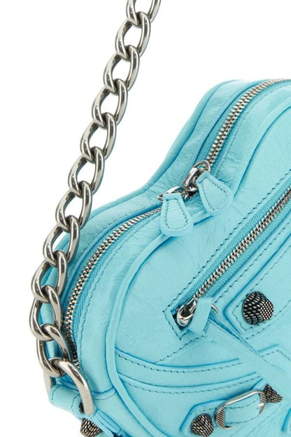 BALENCIAGA | Light blue leather mini Le Cagole Heart crossbody bag