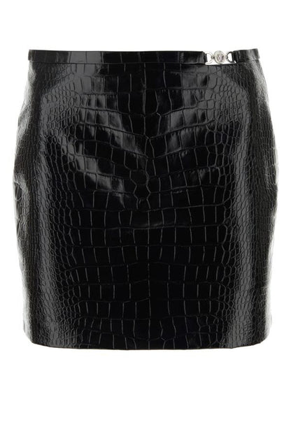 VERSACE | Black leather mini skirt