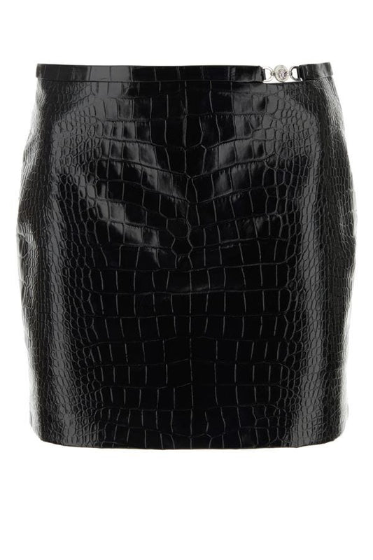 VERSACE | Black leather mini skirt