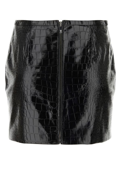 VERSACE | Black leather mini skirt