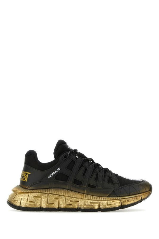 VERSACE | Black leather and fabric Trigreca sneakers