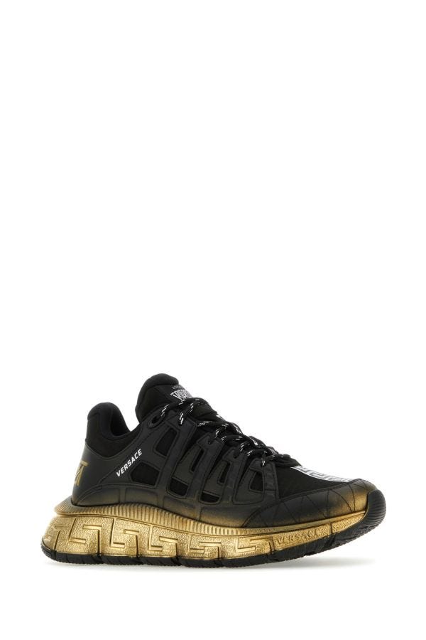 VERSACE | Black leather and fabric Trigreca sneakers