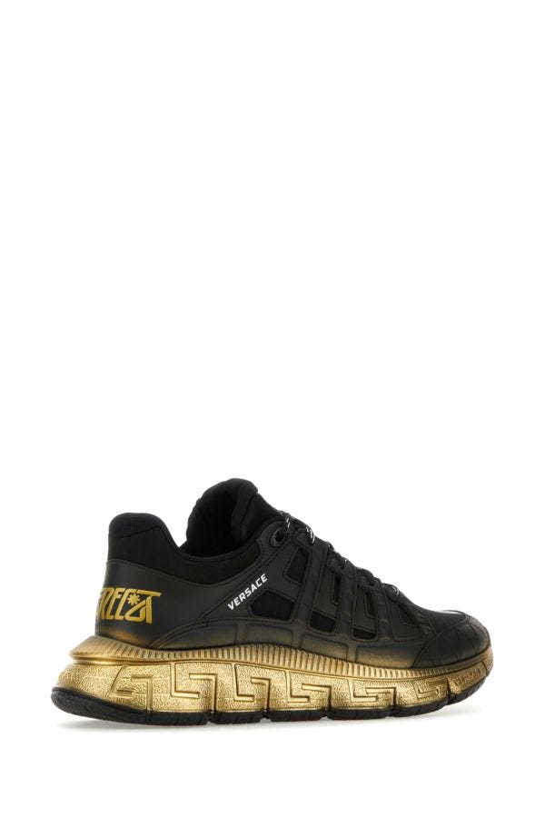 VERSACE | Black leather and fabric Trigreca sneakers