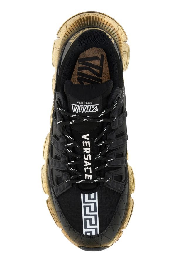 VERSACE | Black leather and fabric Trigreca sneakers