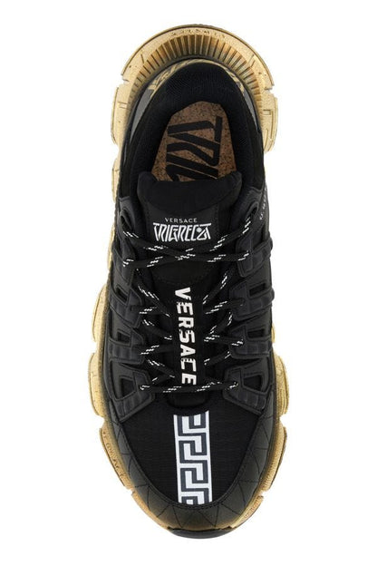 VERSACE | Black leather and fabric Trigreca sneakers