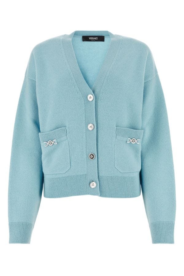 VERSACE | Light blue cashmere cardigan