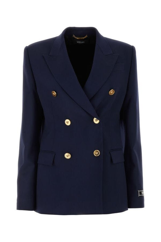 VERSACE | Blue stretch wool blazer