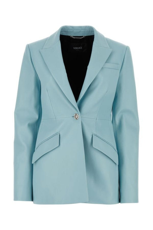 VERSACE | Light-blue leather blazer