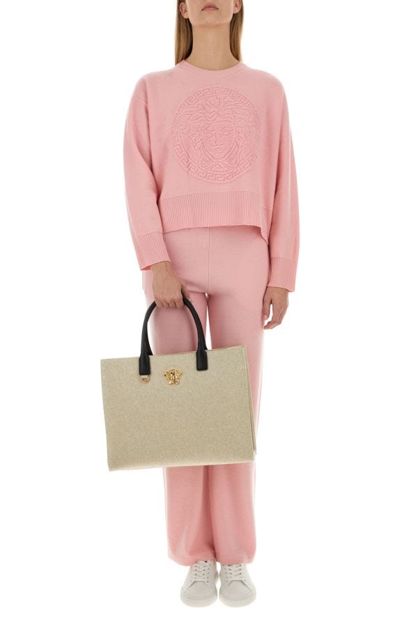 VERSACE | Pink wool blend flared leg pant