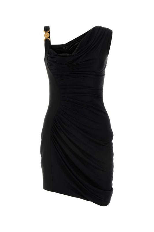 VERSACE | Black crepe and jersey Medusa '95 mini dress