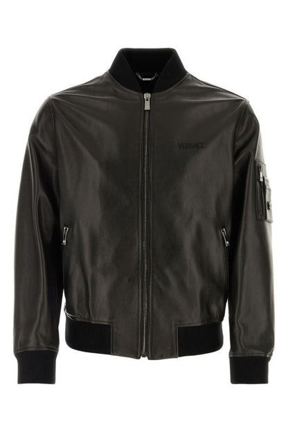 VERSACE | Black leather bomber jacket