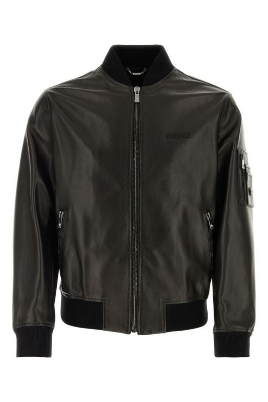VERSACE | Black leather bomber jacket