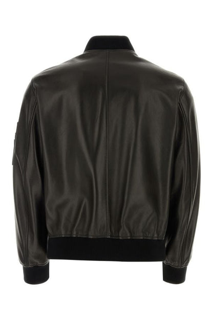 VERSACE | Black leather bomber jacket