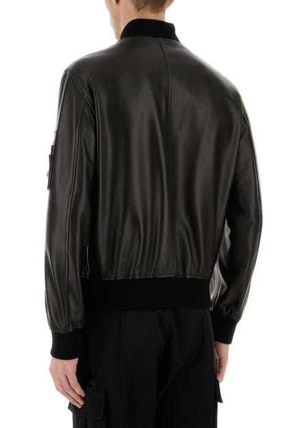 VERSACE | Black leather bomber jacket