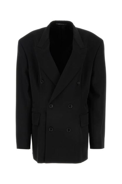 BALENCIAGA | Black barathea oversize Cinched blazer
