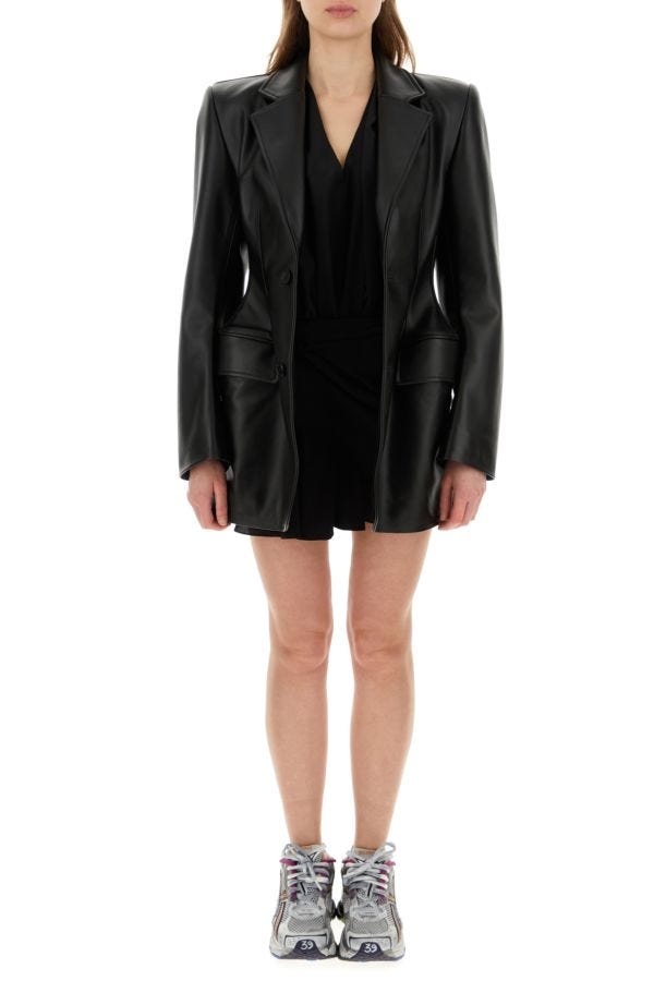 BALENCIAGA | Black leather Hourglass blazer