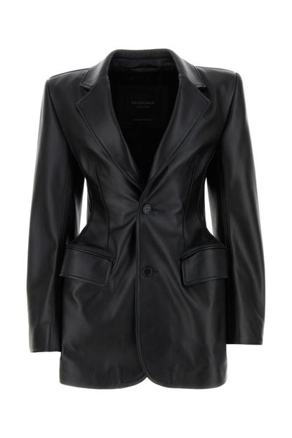BALENCIAGA | Black leather Hourglass blazer