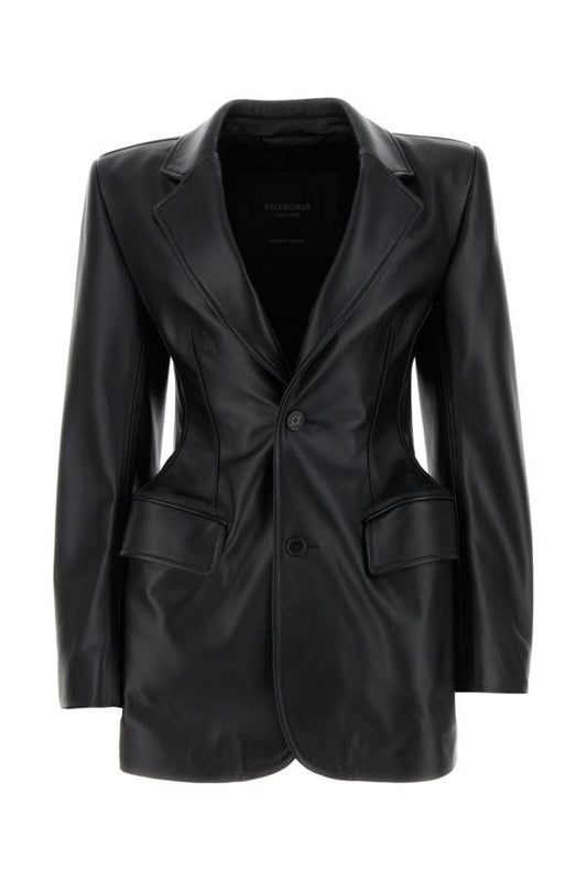 BALENCIAGA | Black leather Hourglass blazer